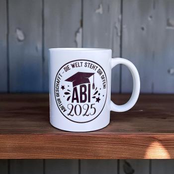 Keramiktasse - ABI 2025 - Abitur geschafft - Die Welt steht dir offen - Schulabschluss - Personalisierung möglich - Kaffeetasse - Teetasse - Artikel-Nr. 1100003